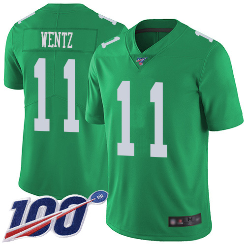 Men Philadelphia Eagles #11 Carson Wentz Limited Green Rush Vapor Untouchable NFL Jersey 100th Season->nfl t-shirts->Sports Accessory
